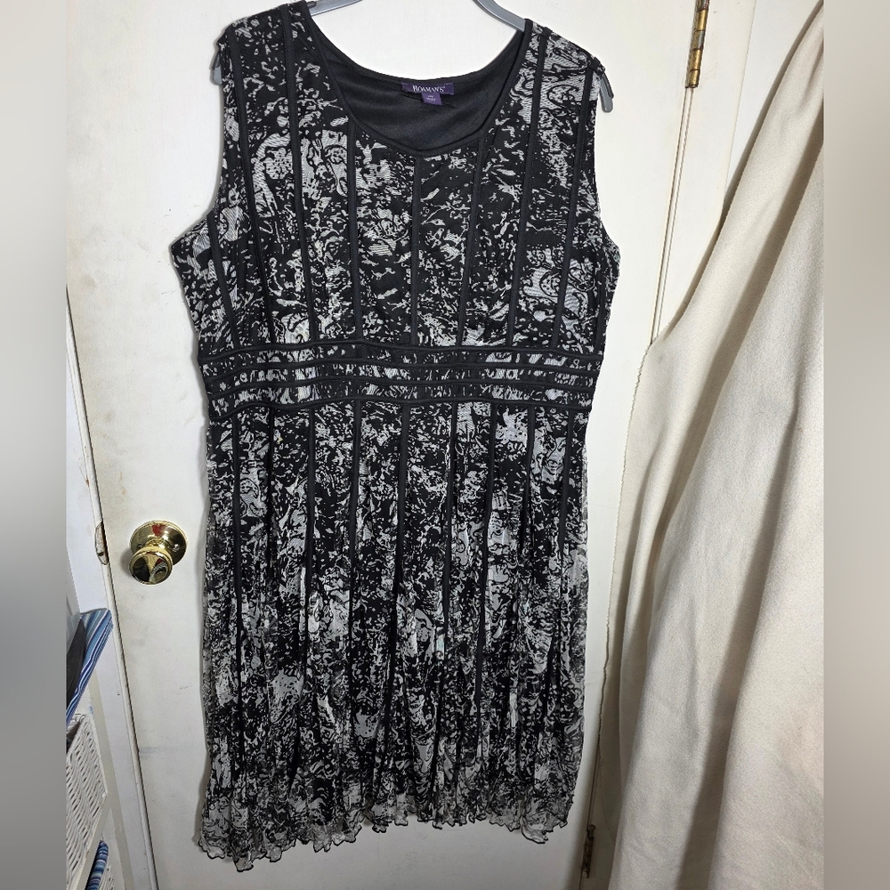 Roamans Plus Size 20W Dress Mesh Black Ivory Sleeveless